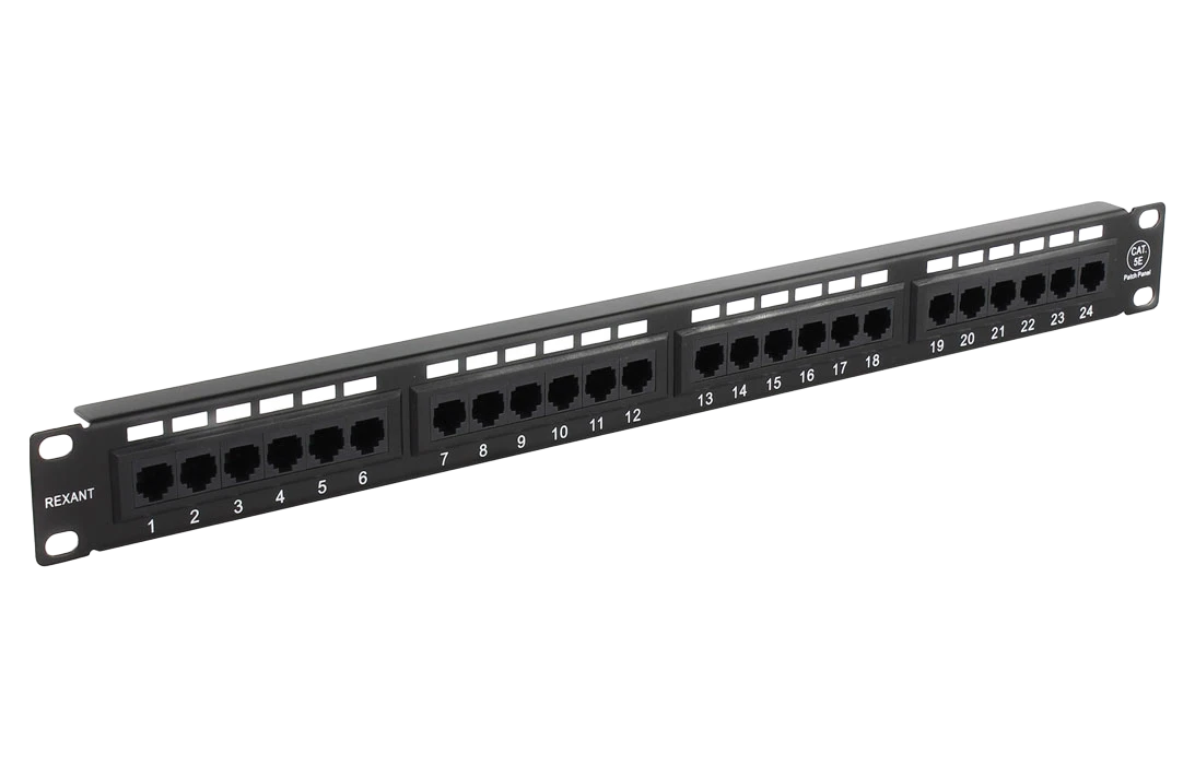 04-0021 REXANT Патч-панель 19", 1U, 24 порта RJ-45, категория 5e