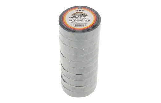 KR-09-2808 Изолента ПВХ профессиональная KRANZ 0.18 х 19 мм х 20 м, серая, упаковка 10 роликов
