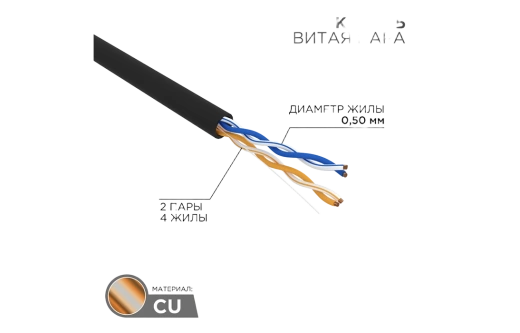 01-0025 Кабель витая пара REXANT UTP 2PR 24AWG, CAT5e наружный (OUTDOOR) (бухта 305 м)