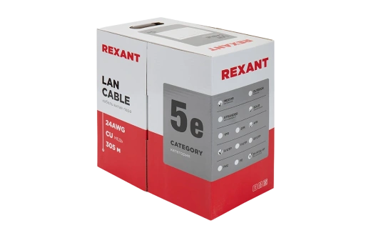 01-0049 REXANT Кабель витая пара UTP 4PR 24AWG, CAT5e, нг(А)-HF, LSZH (бухта 305 м)
