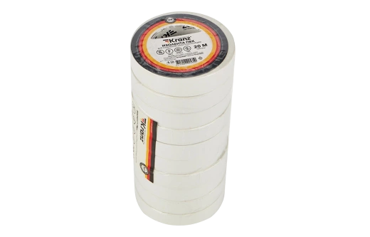 KR-09-2601 Изолента ПВХ KRANZ 15 мм х 20 м, белая, упаковка 10 роликов