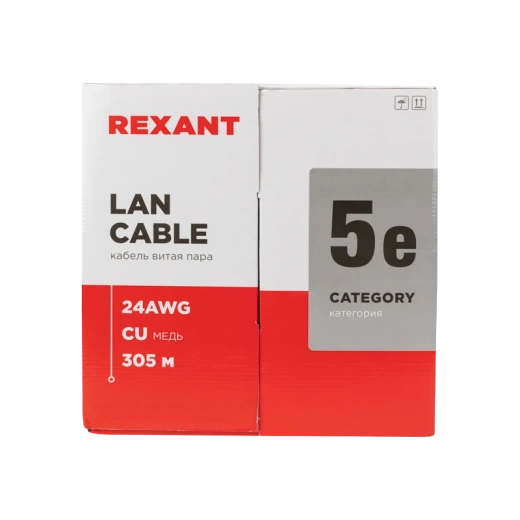 01-0065 REXANT Кабель витая пара U/UTP, CAT 5e, ZH нг(А)-HF, 4PR, 24AWG, OUTDOOR, SOLID, черный, 305м