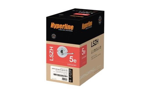 45788 Hyperline FUTP4-C5E-S24-IN-LSZH-GY-305 (305 м) Кабель витая пара F/UTP, категория 5e, 4 пары (24 AWG), одножильный (solid), экран - фольга, LSZH