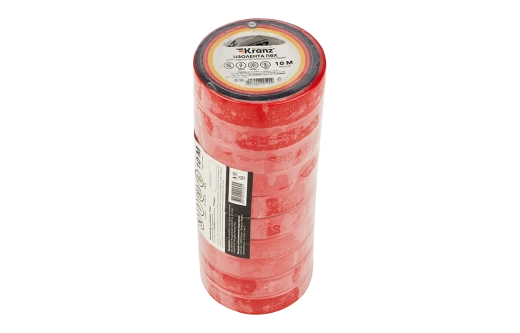KR-09-2004 Изолента ПВХ KRANZ 0.13х15 мм, 10 м, красная упаковка 10 роликов