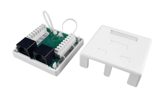 430234 Hyperline SB1-2-8P8C-C5e-WH Розетка компьютерная RJ-45(8P8C), категория 5e, двойная, внешняя, Dual IDC