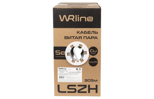 WRline WR-FTP-4P-C5E-LSZH-GY Кабель витая пара, экранированный F/UTP, категория 5e, 4 пары (0,50 мм), одножильный, внутренний, LSZH, нг(A)-HF, серый, 305 м