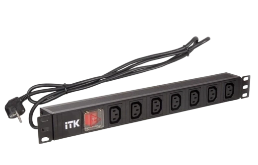 PH12-7C131 ITK PDU 7 розеток C13 с LED выкл,1U, шнур 2м вилка нем.ст