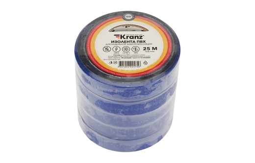 KR-09-2105 Изолента ПВХ KRANZ 15 мм х 25 м, синяя, упаковка 5 роликов