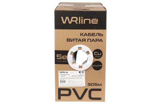 WRline WR-FTP-4P-C5E-PVC-GY Кабель витая пара, экранированный F/UTP, категория 5e, 4 пары (0,50 мм), одножильный, внутренний, PVC нг(А)-LS, серый, 305 м