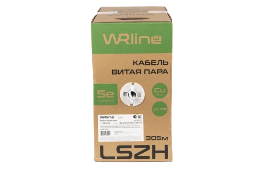 WRline WR-UTP-4P-C5E-L-LSZH-GY Кабель витая пара, неэкранированный U/UTP, категория 5e, 4 пары (0.48 мм), одножильный, внутренний, LSZH, нг(A)-HF, серый, 305 м