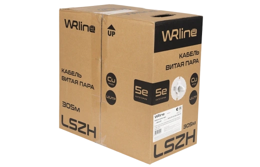 WRline WR-UTP-4P-C5E-LSZH-GY Кабель витая пара, неэкранированный U/UTP, категория 5e, 4 пары (0,50 мм), одножильный, внутренний, LSZH, нг(A)-HF, серый, 305 м