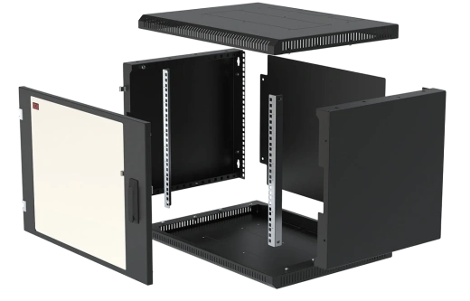 Шкаф телекоммуникационный настенный разборный черный 19”,9U(600x350), ШТ-НСр-9U-600-350-С-Ч дверь стекло ССД