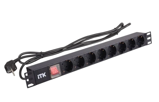 PH12-8D1 ITK PDU 8 розеток нем. ст, с LED выкл,1U, шнур 2м вилка нем. ст