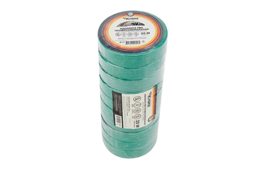 KR-09-2803 Изолента ПВХ KRANZ профессиональная, 0.18х19 мм, 20 м, зеленая упаковка 10 роликов