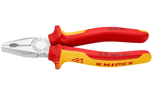 KN-0306180 Плоскогубцы комбинированные VDE, 180 мм, хром, 2-комп диэлектрические ручки 