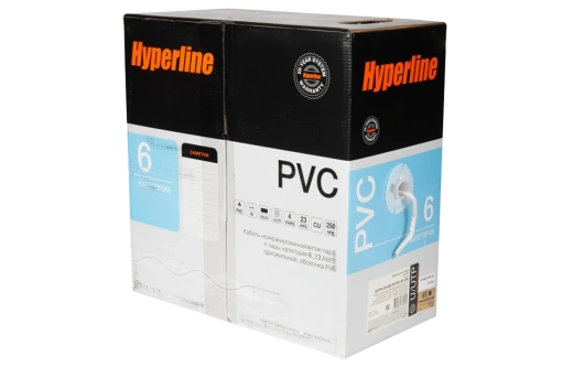 42047 Hyperline UUTP4-C6-S23-IN-PVC-GY-305 (305 м) Кабель витая пара, неэкранированная U/UTP, категория 6, 4 пары (23 AWG), одножильный (solid), с раз