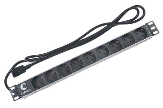 Cabeus PDU-9P-2IEC Блок евророзеток для 19' шкафов, горизонтальный, 9 розеток, 10 A, без выключателя, алюминиевый корпус, шнур 2 м, вилка IEC 320 C14 