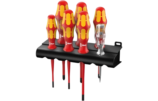 WE-006480	160 iS/7 Rack VDE Набор диэлектрических отвёрток с узким концом + пробник + подставка, 7 пр., PH 1/2, PZ/S # 2, SL 3.5/4.0/5.5