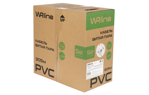 WRline WR-UTP-4P-C5E-L-PVC-GY Кабель витая пара, неэкранированный U/UTP, категория 5e, 4 пары (0,48 мм), одножильный, внутренний, PVC нг(А)-LS, серый, 305 м