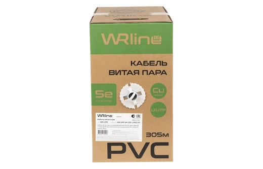 WRline WR-UTP-4P-C5E-L-PVC-GY Кабель витая пара, неэкранированный U/UTP, категория 5e, 4 пары (0,48 мм), одножильный, внутренний, PVC нг(А)-LS, серый, 305 м
