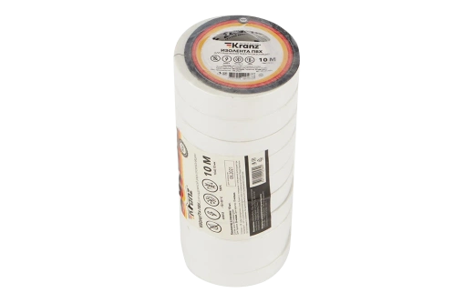 KR-09-2001 Изолента ПВХ KRANZ 0.13х15 мм, 10 м, белая упаковка 10 роликов