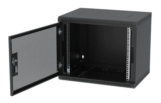 Шкаф телекоммуникационный настенный разборный черный 19”,9U(600x350), ШТ-НСр-9U-600-350-П-Ч дверь перфорированная ССД