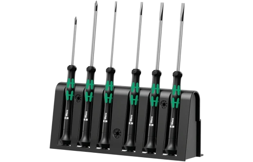 WE-118152	2035/6 B Kraftform Micro Набор отвёрток прецизионных + подставка, 6 пр., PH 0x60/1x80, SL 0.40x2.5x80/0.50x3.0x80/0.60x3.5x80/0.80x4.0x80