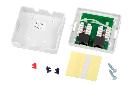30813 Hyperline SB2-2-8P8C-C6-SH-WH Розетка компьютерная RJ-45(8P8C), категория 6, экранированная, двойная, внешняя, Dual IDC