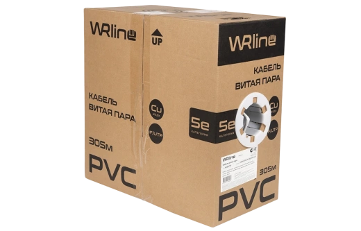 WRline WR-FTP-4P-C5E-PVC-GY Кабель витая пара, экранированный F/UTP, категория 5e, 4 пары (0,50 мм), одножильный, внутренний, PVC нг(А)-LS, серый, 305 м