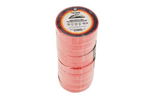 KR-09-2804 Изолента ПВХ KRANZ профессиональная, 0.18х19 мм х 20 м, красная упаковка 10 роликов