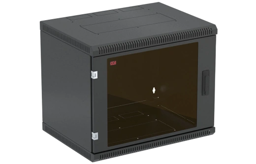 Шкаф телекоммуникационный настенный разборный черный 19”,9U(600x550), ШТ-НСр-9U-600-550-С-Ч дверь стекло ССД