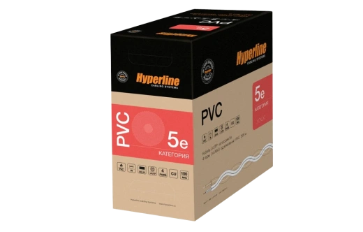 42045 Hyperline UUTP4-C5E-S24-IN-LSZH-GY-305 (305 м) Кабель витая пара, неэкранированная U/UTP, категория 5e, 4 пары (24 AWG), одножильный(solid), LSZ