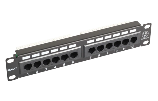 04-0025 REXANT Патч-панель 10", 1U, 12 портов RJ-45, кат5e, Dual IDC