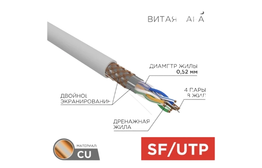 01-0342 Кабель витая пара REXANT SFTP 4PR 24AWG, CAT5e, бухта 305 м