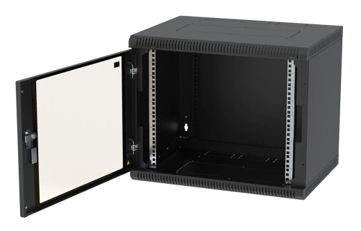 Шкаф телекоммуникационный настенный разборный черный 19”,9U(600x350), ШТ-НСр-9U-600-350-С-Ч дверь стекло ССД