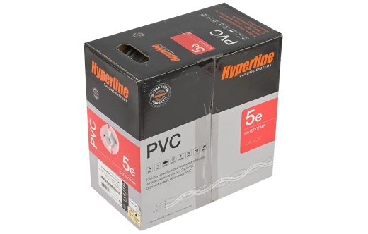 41903 Hyperline UUTP4-C5E-S24-IN-PVC-GY-305 (305 м) Кабель витая пара, неэкранированная U/UTP, категория 5e, 4 пары (24 AWG), одножильный (solid), PVC
