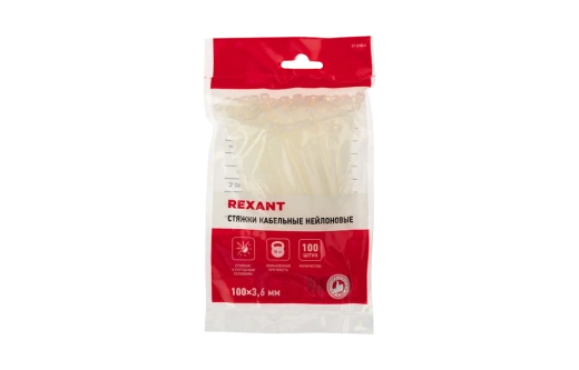 07-0100-4 Хомут-стяжка кабельная нейлоновая REXANT 100 x3,6 мм, белая, упаковка 100 шт.