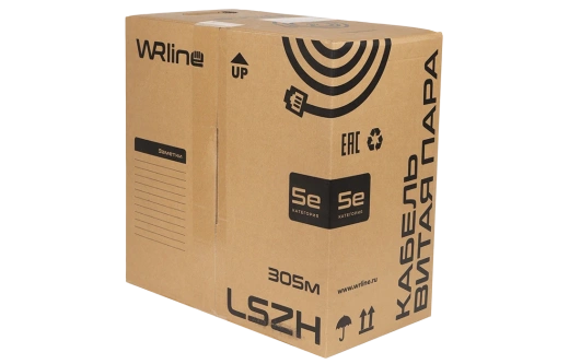 WRline WR-UTP-4P-C5E-LSZH-GY Кабель витая пара, неэкранированный U/UTP, категория 5e, 4 пары (0,50 мм), одножильный, внутренний, LSZH, нг(A)-HF, серый, 305 м