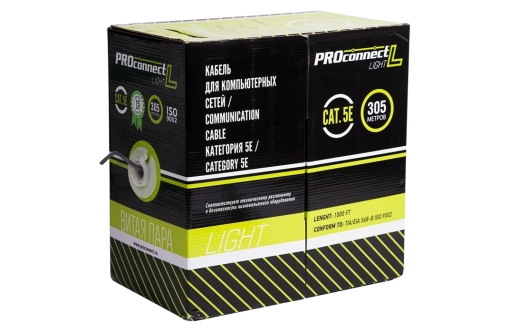 01-0148-3 Кабель витая пара PROconnect LIGHT FTP 4PR 26AWG, CCA, CAT5, бухта 305 м