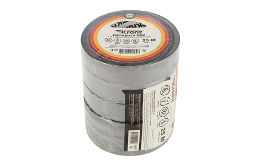 KR-09-2208 Изолента ПВХ KRANZ 19 мм х 25 м, серая, упаковка 5 роликов