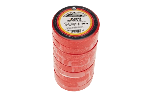 KR-09-2604 Изолента ПВХ KRANZ 0.13х15 мм, 20 м, красная упаковка 10 роликов