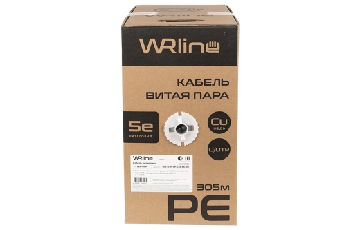 WRline WR-UTP-4P-C5E-PE-BK Кабель витая пара, неэкранированный U/UTP, категория 5e, 4 пары (0,50 мм), одножильный, внешний, PE, черный, 305 м