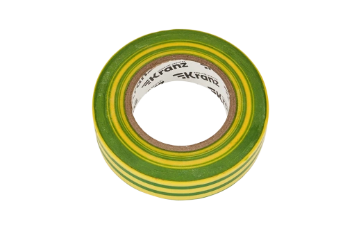 KR-09-2207 Изолента ПВХ KRANZ 0.13х19 мм, 25 м, желто-зеленая упаковка 5 роликов