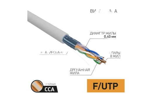 01-0148-3 Кабель витая пара PROconnect LIGHT FTP 4PR 26AWG, CCA, CAT5, бухта 305 м