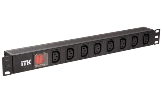 PH12-8C133 ITK PDU 8 розеток C13, с LED выкл, 1U, вх. C14, без шнура