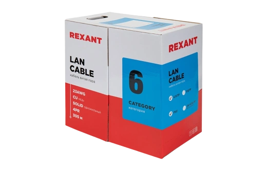 01-0047 Кабель витая пара REXANT UTP 4PR 23AWG, CAT6 (бухта 305 м)