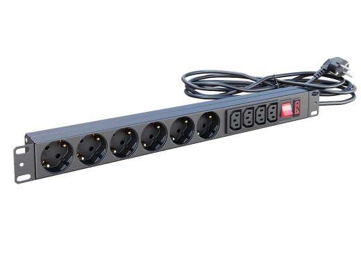 Блок розеток БР-6SCH-4C13-10А-Ш-1,8SCH Блок розеток 19", 6 Schuko, 4 C13, максимальный ток 10А, шнур 1,8 м