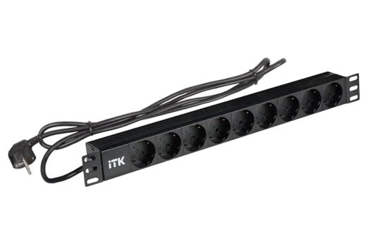 PH22-9D1-P ITK PDU 9 розеток нем. ст, 1U, шнур 2м вилка нем. ст ПВХ чер
