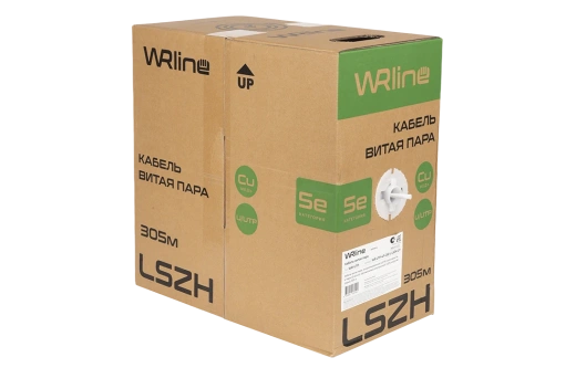 WRline WR-UTP-4P-C5E-L-LSZH-GY Кабель витая пара, неэкранированный U/UTP, категория 5e, 4 пары (0.48 мм), одножильный, внутренний, LSZH, нг(A)-HF, серый, 305 м
