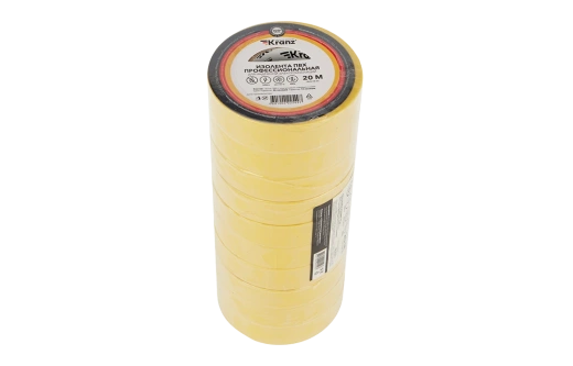 KR-09-2802 Изолента ПВХ KRANZ профессиональная, 0.18х19 мм, 20 м, желтая упаковка 10 роликов
